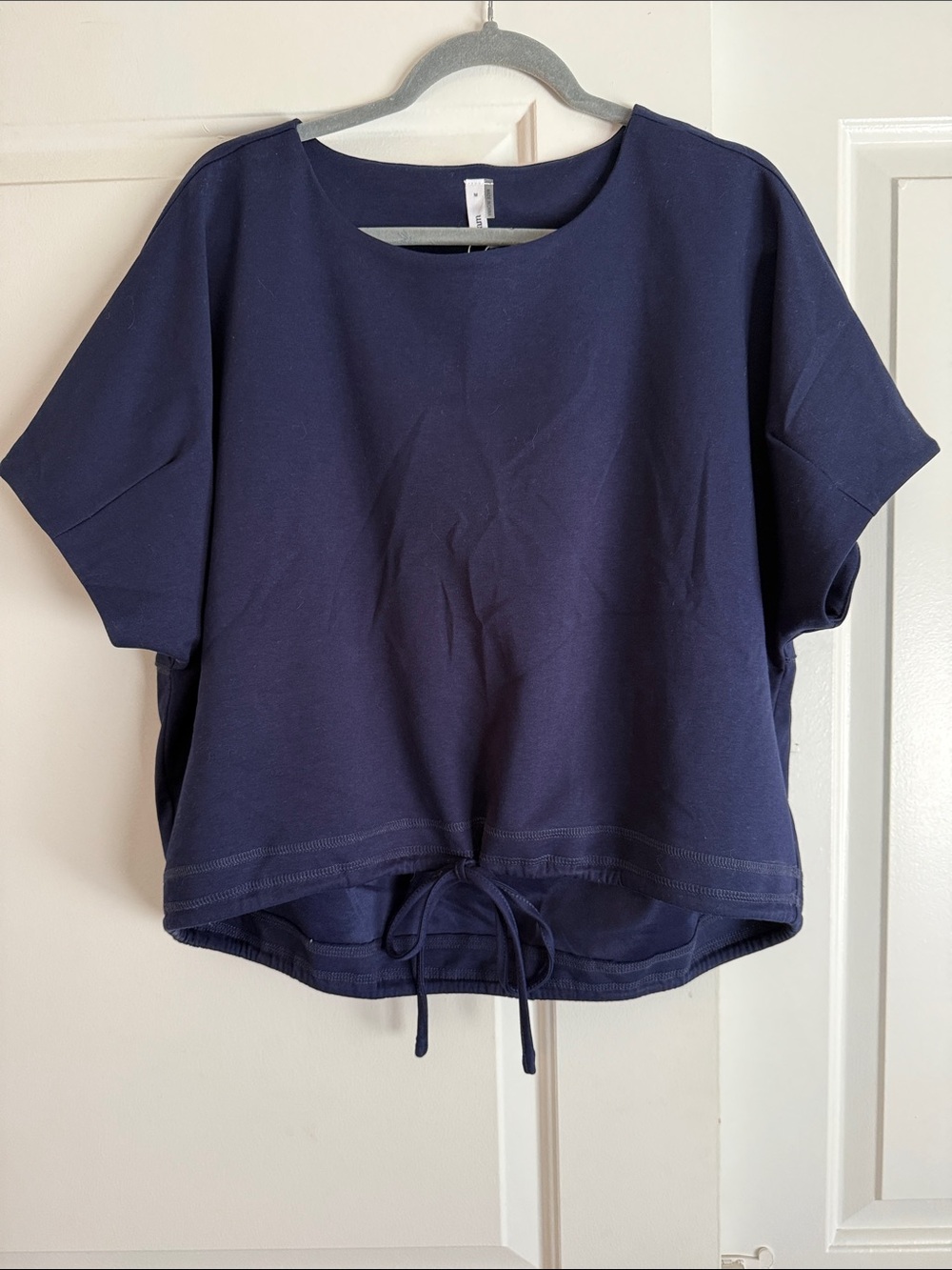 glam Navy Short-Sleeve Drawstring Hem Top
